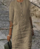 Spring Cotton And Linen Long-sleeved Dress