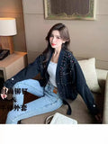 Spring Autumn Explosion Of Denim Nails Hanb, The Collection Of V-Neck Loose Denim Jacket Bf Fashion Women's