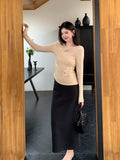 Xixi 2025 Autumn And Winter New Temperament Commute Solid Color Wool High Waist Skirt Hip Crooked Pencil Skirt