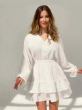 Summer New Solid Color Long-Sleeved Dress Temperament V Collar Thin A