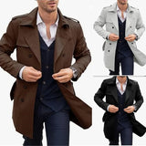 New Autumn And Spring Men's Coat In The Long Double Buckle Casual Wind Jacket Cardigan