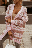 2025 V-Necked Lattice Tute In The Color Of The Long Knitted Cardigan Sweater Jacket