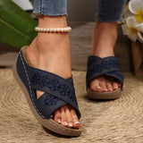 Thick Bottom Hollow Cross-Slippers Female Slope And Embroidered Beach Fish Mouth Side Empty Toe Cool