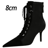 Shoes Women Boots Fashion Stiletto Ladies Ankle Boots Lattice Color Matching Short Boots Pointed Toe High-Heeled