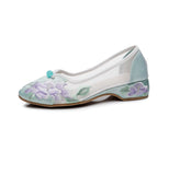 Zingj Shoes Low Heel Root Embroidered Cloth Shoes Bright Silk Quilting 2023 Summer With Fairy Gauze Skirt