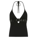 Sexy Japanese Buckle Deep V-Neck Low-Breasted Waistcoat Locomotive Locomotive Windy Tucked Bottom