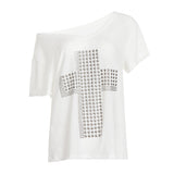 Sub-Series Cross Scald Copper Slanted Shoulder Loose Casual T-Shirt Hottie Street Sexy V-Neck On The