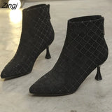 Autumn and Winter New High-heeled Boots Zipper Stiletto Short Boots Net Red Thin Boots Temperament Ankle Boots Short