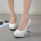 Zingj Size High Heels Spring 2023 New Single Shoes Round Head Thick With Patent Leather Waterproof Platform Sexy Thick Bottom Wedding Shoes Women-Outfit