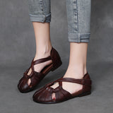 Leather Flat-Soled Sandals Women's New Summer Women's Shoes Beef Soft-Soled Mother Shoes Casual Cowhed Beach