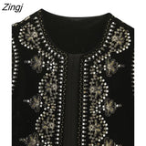 Women Vintage O Neck Sequins Flower Embroidery Short Vest Jacket Ladies Sleeveless Casual Velvet WaistCoat Tops