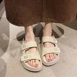 Word Buckle Magic Sticker Retro Slippers Thick Bottom Small Man To Increase The Design Of The Net Red Big Brand Flat For The Summer Cool