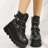 Boots Women 2025 Spring And Autumn New Fashion Rivel Belt Buckle Buckle High-Bottom High-Heeled Women's