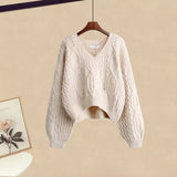 Women Winter Patchwork Long Sleeve Knitted Tops + Asymmetric Skirt 2 Piece Suit Female Party Elegant Two Piece Set 211-1-Outfit