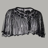 1920s Flapper Shawl Sequin Beaded Short Cape Beaded Decoration Gatsby Party Mesh Short Cover Up Dress