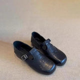 Spring And Autumn Retro Black Small Leather Shoes Women's T-Shaped Round Head Mary Jane Shoes New Flat-Bottomed Casual Birken