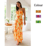 Zingj Wind 24 Years Fresh And Sweet Summer Floral Print Open Back Middle Long Dress