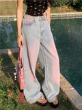 Zingj Red Gradient Color Design Sense Jeans Female Spring And Autumn New Style Loose Recreational Vertical Feeling High Waist Wide Leg