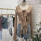 Shooting Pure Lust Style Set Hanging Neck Lace Hollow Sling Sling Vest + Short Lotus Leaf Side Shirt