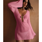 Beach Dress Sexy Hollow Knitted Long-Sleeved Swimsuit Holiday Shirt Sunscreen