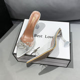 Summer New Crystal And Cool Slippers Women Large-Size Bows Solid Color Fashion High-Heeling Slippers
