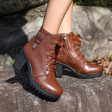 Round Head Tie In Autumn And Winter 2025 With Martin Boots Female English Wind Belt Buckle Side Zipper High Heel Short