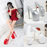 Zingj Patent Leather 17Cm20cm High Heels Heel Sexy Waterproof Platform Hate Day High Slippers Female