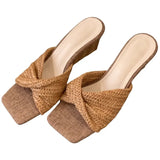 Retro Weaving Slope And Dew Flip Slippers Women 2025 New Leisure Resort Beach High And Cold