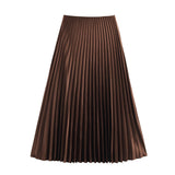New Folding Solid Color Mid-Rise Mid-Swaist Mid-Summer Skirt Skirt