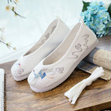 Zingj Heel Shoes Shallow Mouth Embroidered Cloth Shoes One Word Buckle Xianhe National Wind Retro Hanfu Shoes Women's