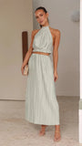 Zingj Years Of Fashion New Hot Girls New Neck Hanging Back Sexy Lace-Up Suit Pleated Dress