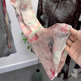 Not Sultry Hot Tie Dye Net Yarn Long-Sleeved T-Shirt Drawstring Tethered With Short-Sized T-Shirt Horn Sleeve Top