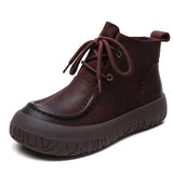 Layer Of Cow Skin Retro Thick-Bottomed Short Boots Women Autumn And Winter New Soft Bottom Low-Bore Martin Boots Casual Leather