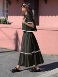 Zingj Summer New Women's Comfortable Casual Shirt Collar Lace Long Skirt Suit
