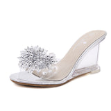 Zingj Sandal Summer 2023 New Sexy Crystal Transparent Heels Glass Wedge