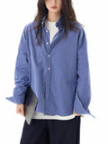 Zingj Blue Plaid Shirt Long Sleeves Men And Women Senior Sense Casual Loose All-Match Lovers Shirt Coat