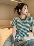 Zingj Striped Short-Sleeved T-Shirt Female Ins Tide Summer 2024 New Korean Version Design Sense Slim Short Student