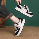 Time 99] Head Layer Kraft Casual Board Shoes Women With Thick Soles To Increase Black And White Panda Single