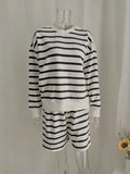 And Autumn 2025 New Round Collar Loose-Fitting Stripe Hit The Color Of The Jacket Women's Suit Long Sleeves And Open Shoulder Clothes +