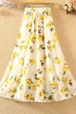 Women Summer Long 2023 Spring Ladies Floral Print High Waist Elegant Sweet Casual Chiffon Skirts Beach Faldas