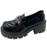 Zingj New Small Leather Shoes Female British Retro One Foot Pedal Web Celebrity Loafers Thick Heel Chain Platform Women's
