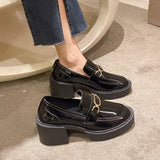 Chain Thick Bottom Spring Autumn Lefu Shoes Women Black Thick Heel Retro Small Leather Shoes A Foot Pedal Single