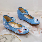 Zingj Heels Single Shoes Embroidered Cloth Shoes Spring And Autumn Ancient Wind Ethnic Wind Women's Shoes Mother Shoes Square Dance