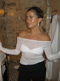 Women Winter 2023New Y2K White Simple Casual Office Lady Elastic Skinny Off Shoulder Sexy Bow Tie Decoration Chic