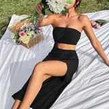 Zingj Women's Fashion Trend With Chest Empty Side Open Slit Kink Sexy