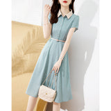 Collared Color Wave Point Skirt 24 Summer New Waist Simple Temperament Elegant Fashion Age Reduction Women's