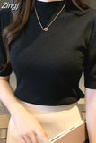 Short Sleeve Solid Summer 2023 New Tank Top Women Knitwear Half High Collar Spring Bottoming Shirt Thin Knit Vest