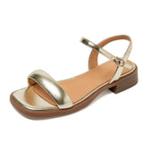 High-End Feeling Gold Flat-Soled Sandals Women 2025 New Summer Word With Beef Soft Bottoms Not Tired