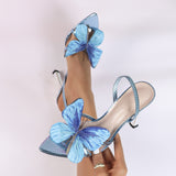Selling Three-Dimensional Phantom Butterfly Mirror Snake Pattern Blue Lady High Heel Sandals Ultra-High