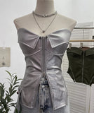Shooting Hottie Retro Tender With Chest Pad Wrapped Bra Zipper Design Smear Bra Vest Short Sleeveless Top